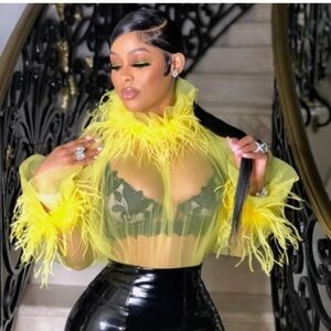 Yellow Feathered Women's Top